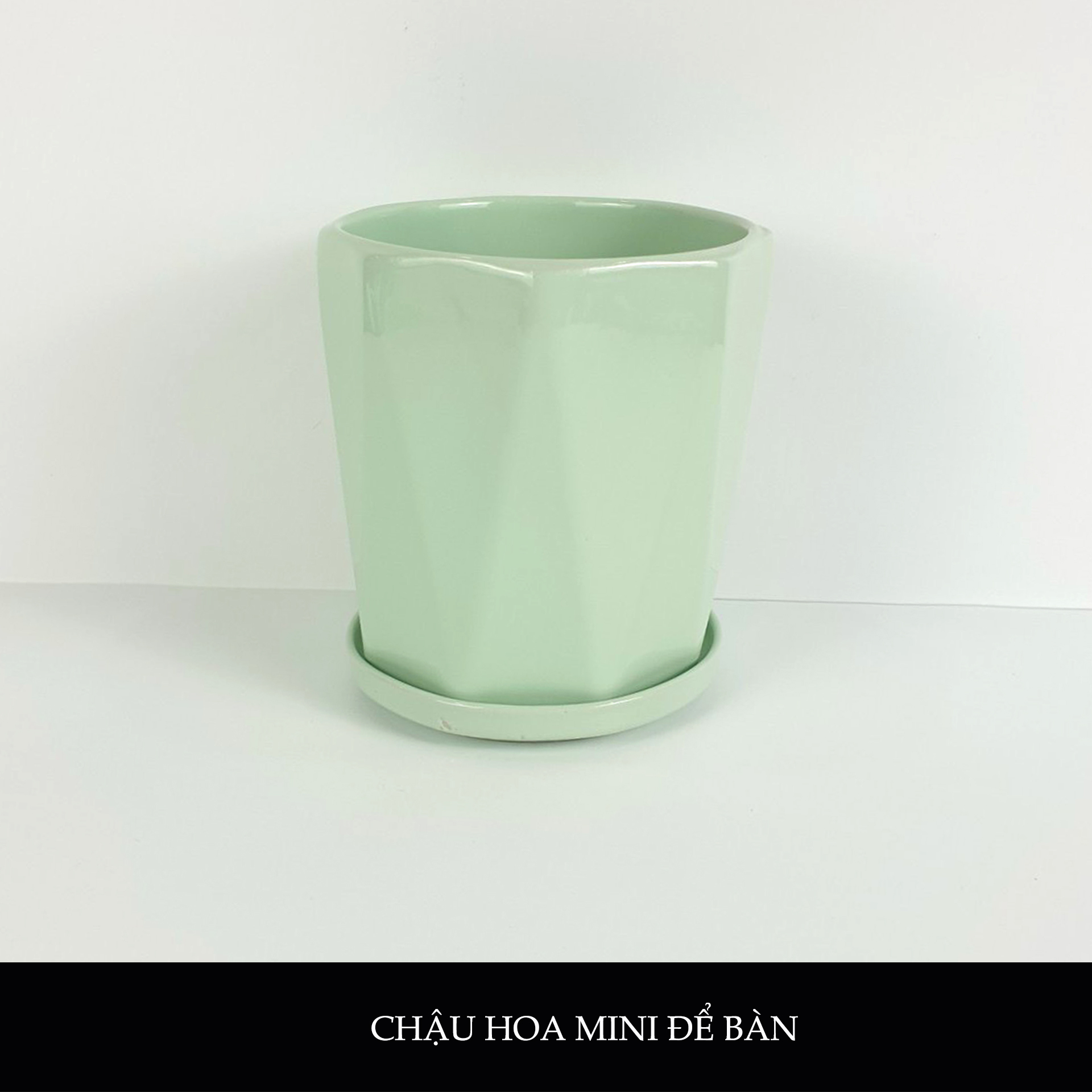 chậu hoa sứ men xanh cốm mini để bàn T04